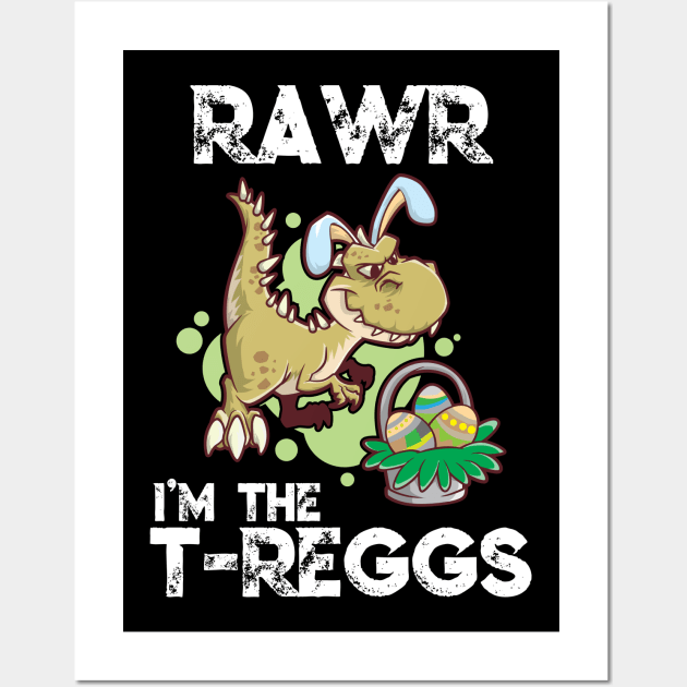 Kids T Rex Easter Bunny Dino T-Shirt Gift Idea Boy & Girl Wall Art by TellingTales